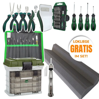Großes Werkzeug-Set mit Aufbewahrungsbox + GRATIS Lokliege