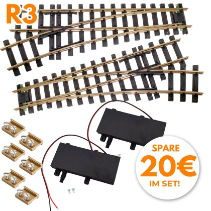 2x Weiche R3 links und rechts Radius 120 cm mit 2x DIGITAL-Antriebe