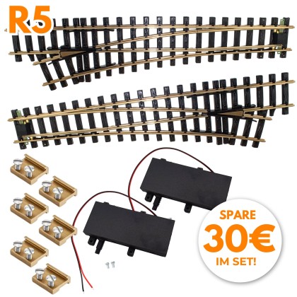 2x Weiche R5 links und rechts Radius 210 cm mit 2 x DIGITAL-Antriebe