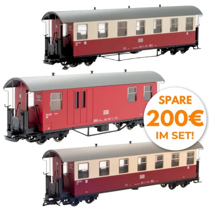 Personenwagen mit 7 Fenster und Packwagen im 3-Set HSB Train Line 8200270