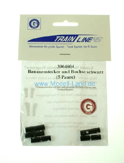 5 x Stecker und Buchse Bananen-Verbindung schwarz Train Line