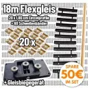 Gleis-Bau Set mit 18 m Gleisprofile Messing, 60 Flex-Schwellenbänder, 20 Schienenverbinder & GRATIS Gleisbiegegerät