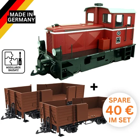 Bausatz-Lok Diesellok V3 der DEV Set mit 2 Hochbordwagen als Bausatz ML-Train 8200291