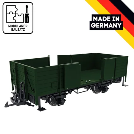 Hochbordwagen grün mit Türen zum Öffnen und Magnetverschluss als Spur G Bausatz ML-Train 88900070