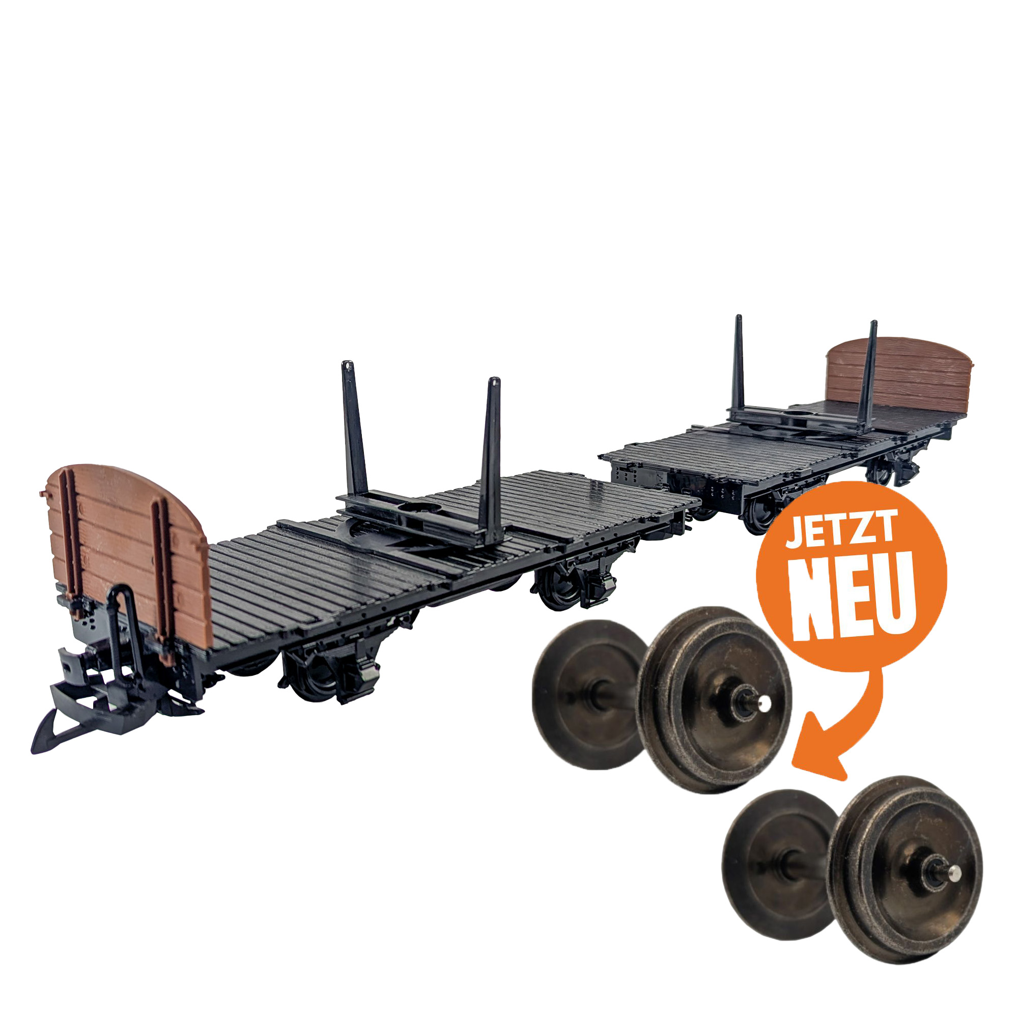 Drehschemelwagen Set schwarz mit Metallräder als Spur-G Bausatz ML-Train 88920640