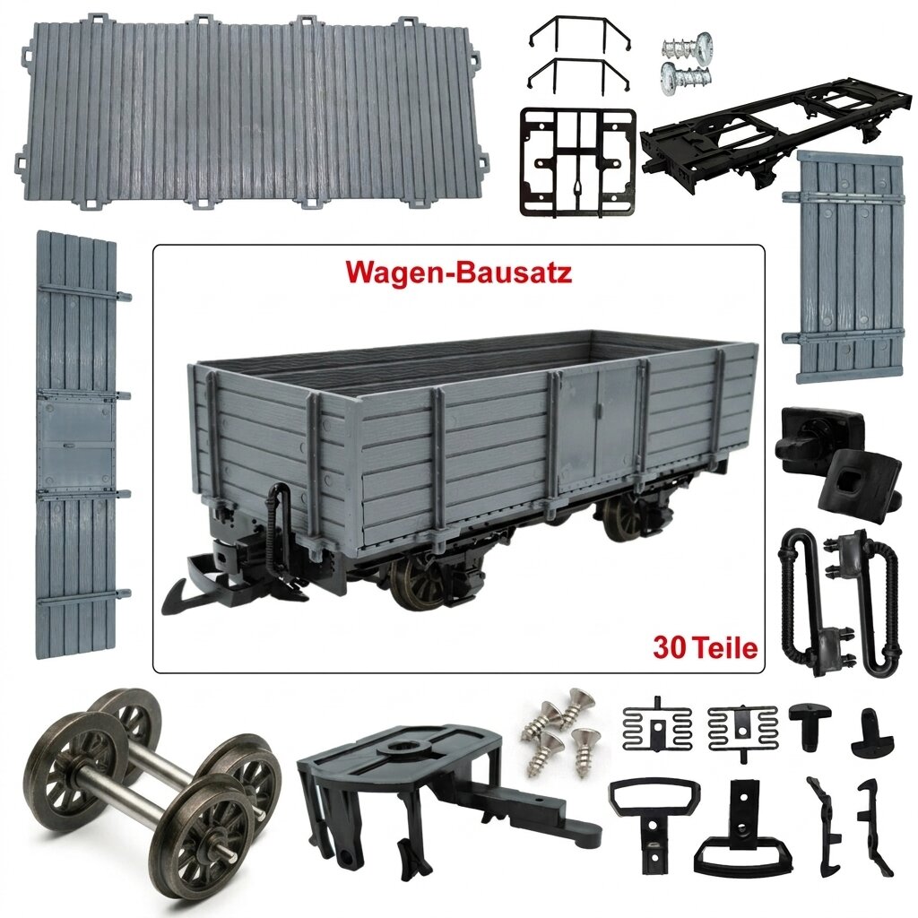 Hochbordwagen Bausatz grau Spur G – Metall-Speichenradsätze 31 mm ML-Train 88923550
