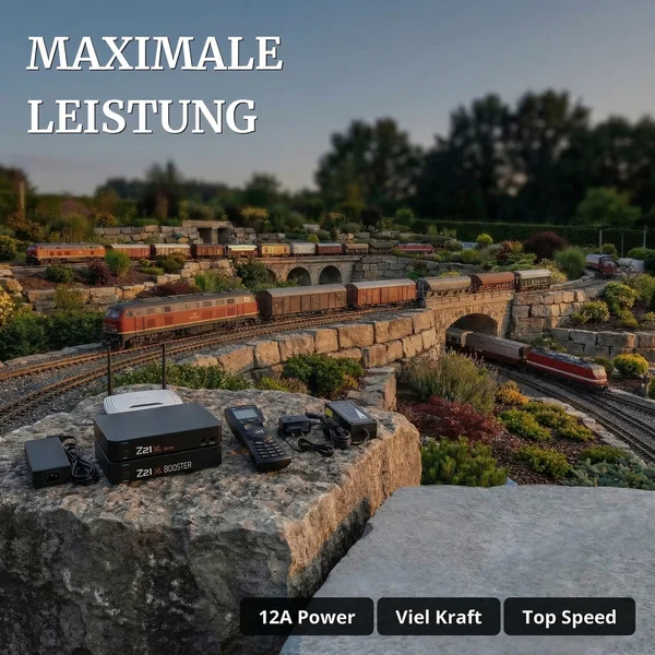 12A Roco XL Funk-Zentrale mit Booster im Set mit Handy und 2 Netzteilen Spur-G - Maximale Leistung
