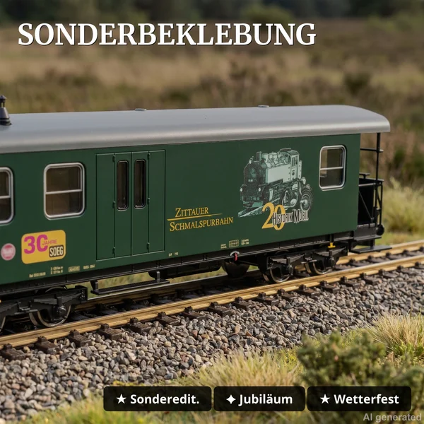 Sonderwagen Doppel-Jubiläum 30 Jahre SOEG und 20 Jahre Historik Mobil - Spur G Gepäckwagen LGB 35099  - Sonderbeklebung