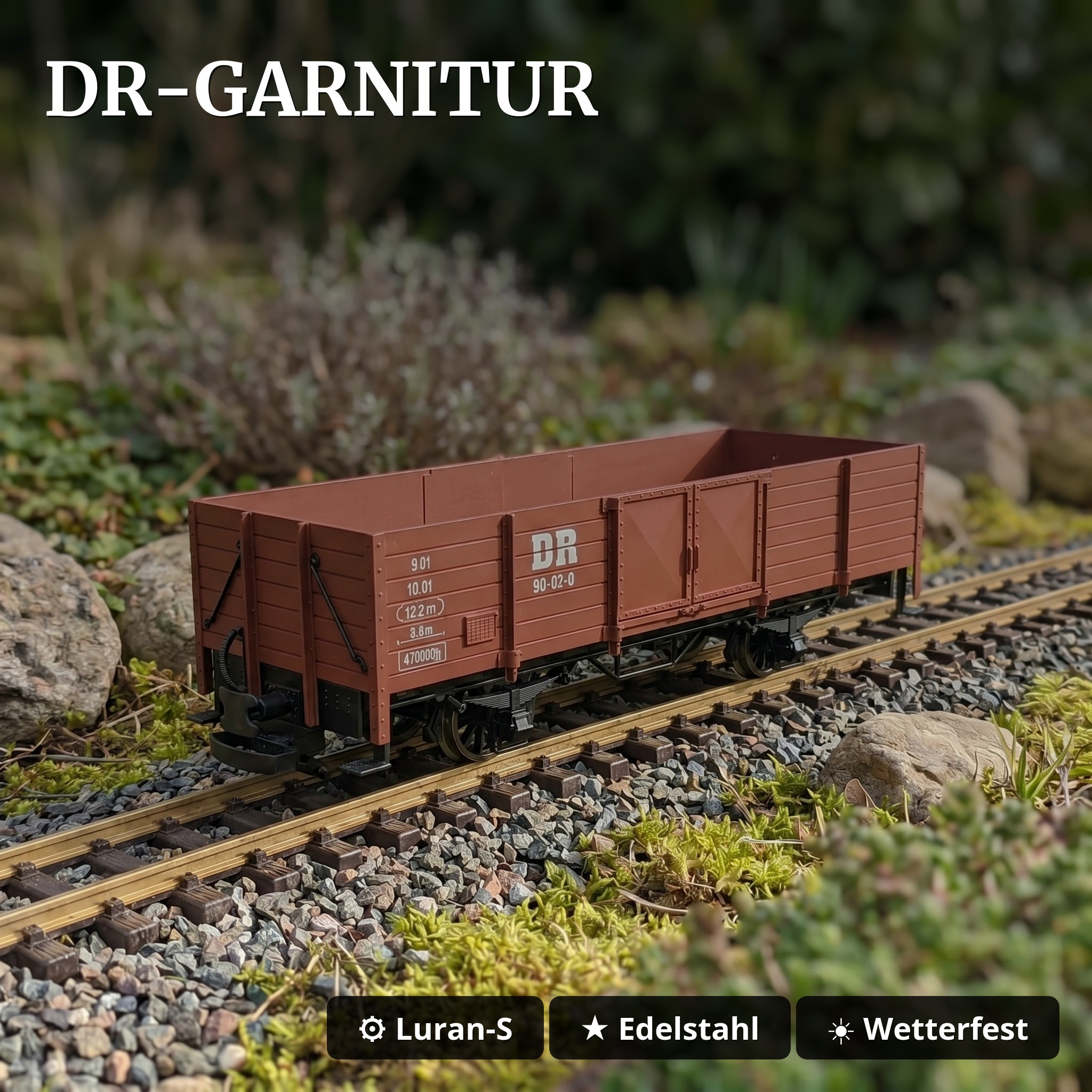 Diesellok DEV V3 Set mit 2 offenen DR-Güterwagen Spur G – 100% Made in Germany Train-Line 8200290 - DR-Garnitur