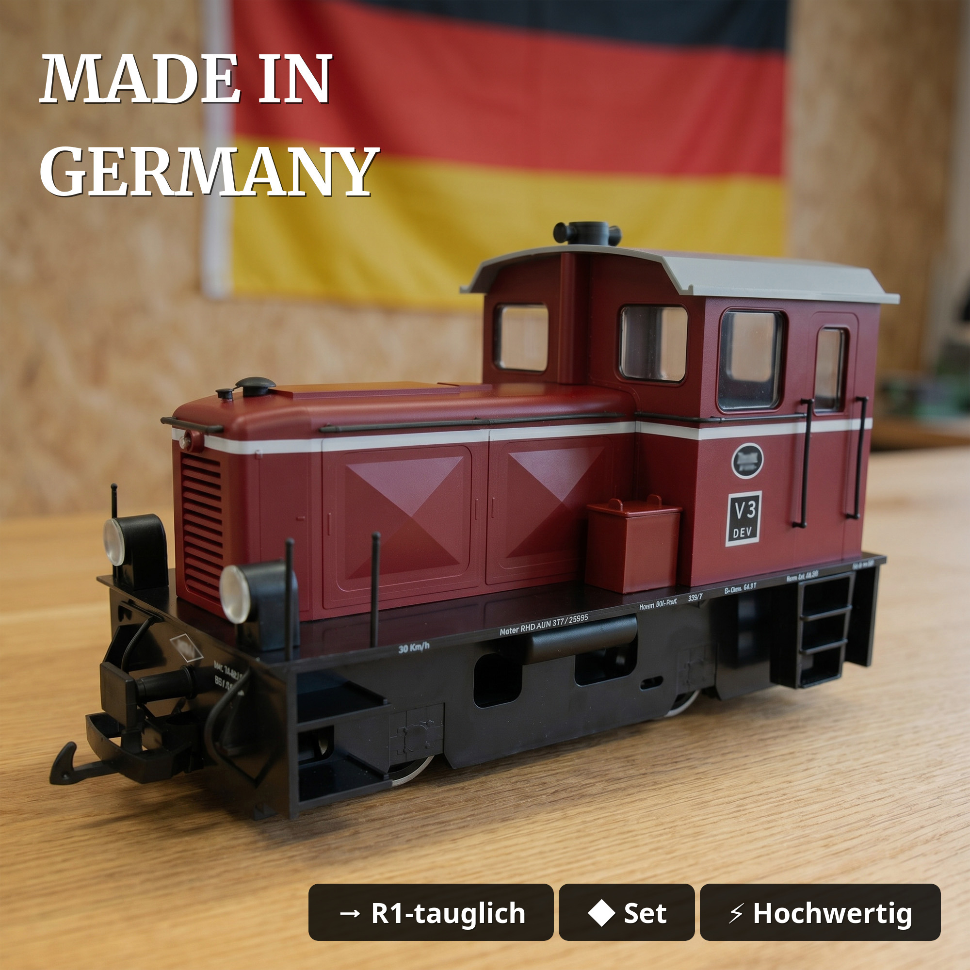 Diesellok DEV V3 Set mit 2 offenen DR-Güterwagen Spur G – 100% Made in Germany Train-Line 8200290 - Made in Germany