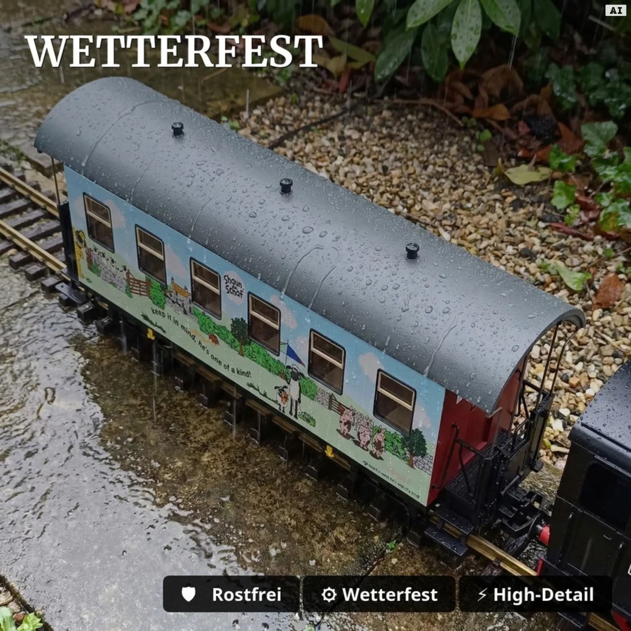 Shaun das Schaf Sonderset - Diesellok digital mit Zimo-Sound & 2 Personenwagen Spur G Train Line 8200296 - Wetterfest