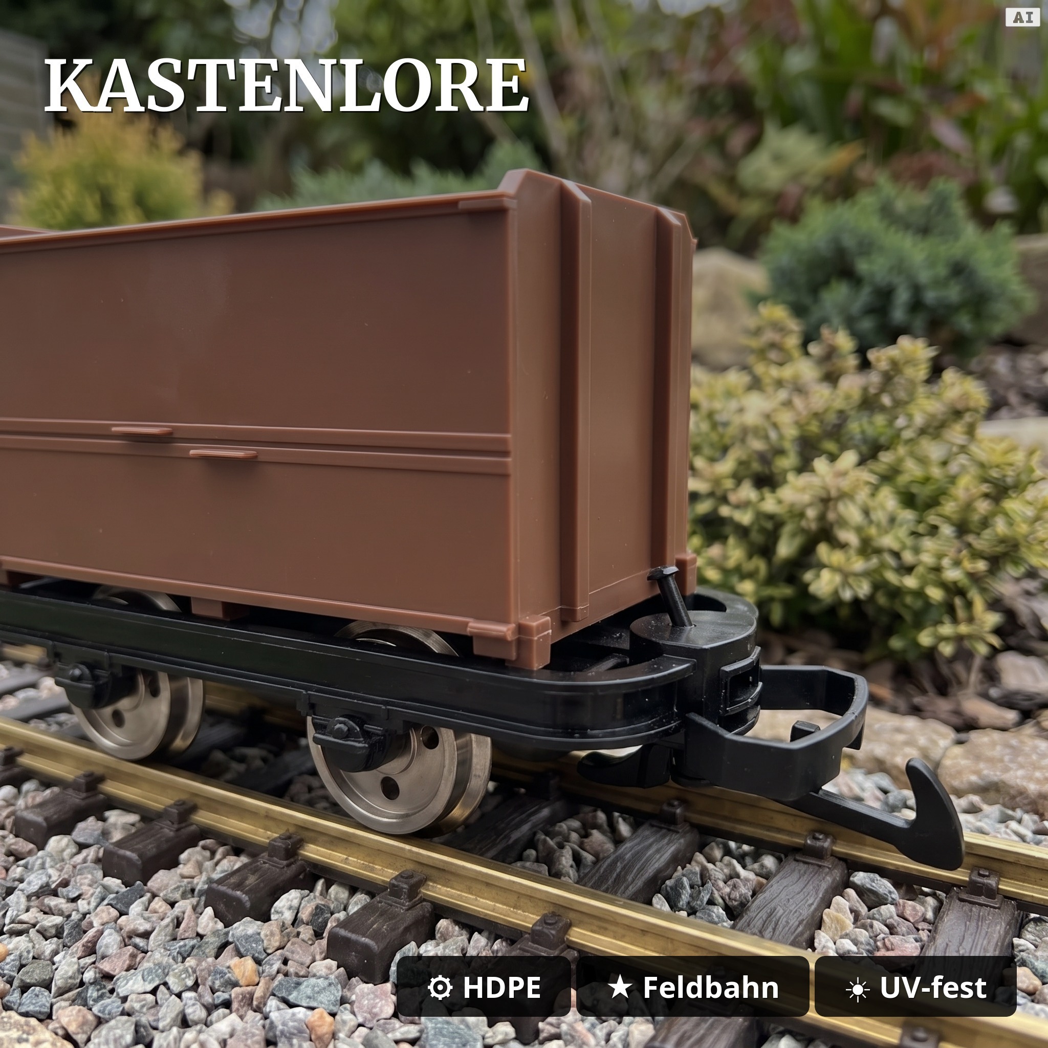 6er-Set Feldbahnwagen mit Figur Feldbahn Lokführer – 4x Kastenlore, 1x Lore mit Bremserbühne, Spur G Bausatz ML-Train 82 - Kastenlore