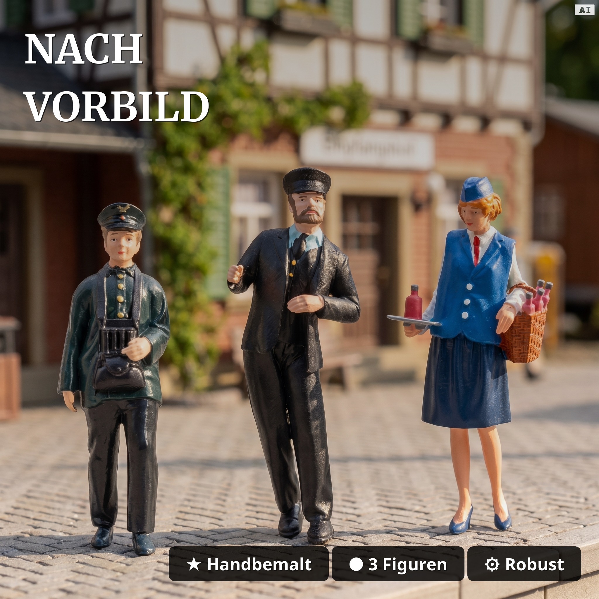 Figuren-Set – Lokführer und 2 Zugbegleiter – Spur G ML-Train 8200303 - Nach Vorbild