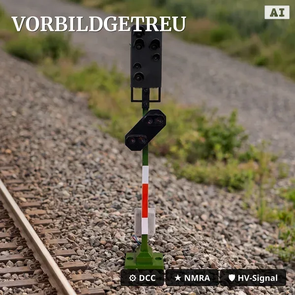 Lichtsignal Typ HV Hauptsignal mit Vorsignal für Spur G analog / digital mit Decoder ML-Train 83804641 - Vorbildgetreu