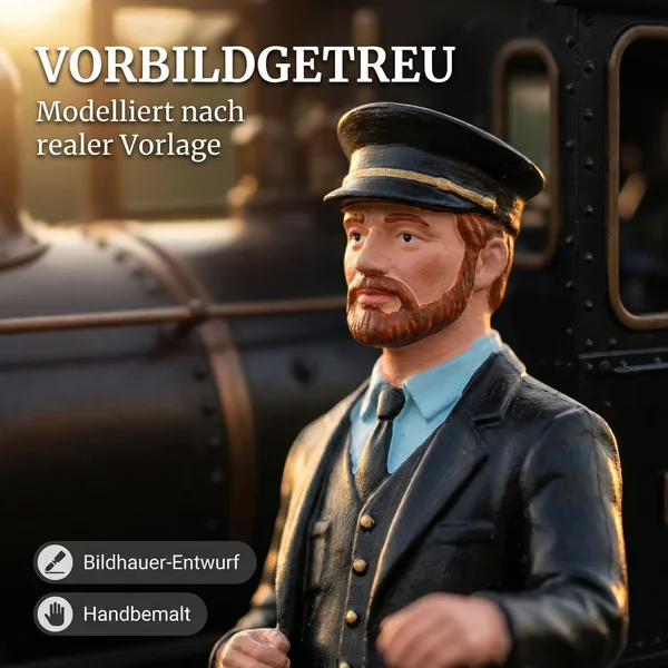 ML-Train Lokführer Tobias Spur G – Dampflok DR/HSB, stehend rechts lehnend, handbemalt - Authentische Modellierung nach Vorbild