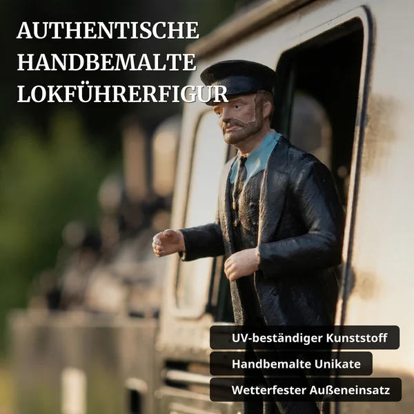 Lokführer DR/HSB Tobias links lehnend Spur-G - Wetterfester Ganzjahreseinsatz im Garten