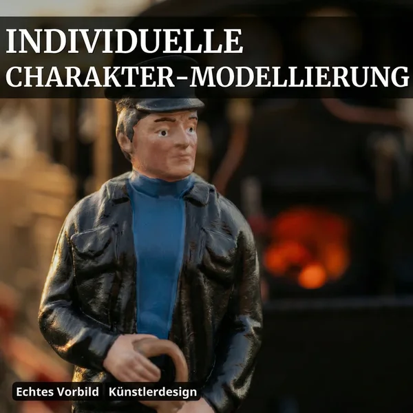 ML-Train Heizerfigur Manuel DR/HSB mit Kohleschaufel – Spur G, wetterfest, handbemalt, UV-beständig - Individuelle Charakter-Modellierung