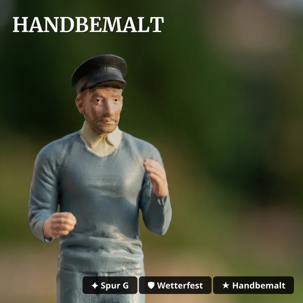 ML-Train Feldbahnlok-Figur Marius stehend – Lokführer/Bremser Spur G ,handbemalt, wetterfest - Handbemalt