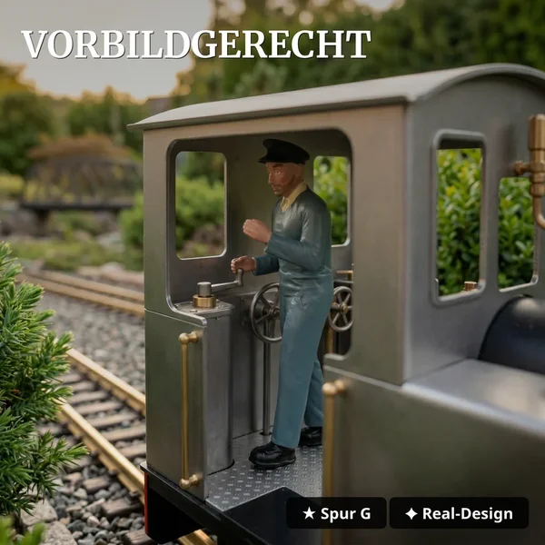 ML-Train Feldbahnlok-Figur Marius stehend – Lokführer/Bremser Spur G ,handbemalt, wetterfest - Vorbildgerecht