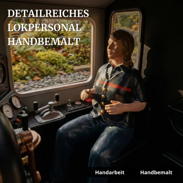ML-Train Lokführerin Nicole sitzend – Handbemalt, UV-beständig, Spur G - Detailreiches Lokpersonal handbemalt
