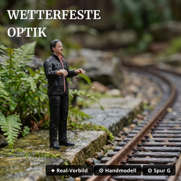 ML-Train Lokführer Manfred stehend Spur G – Handbemalt, UV-beständig - Wetterfeste Optik