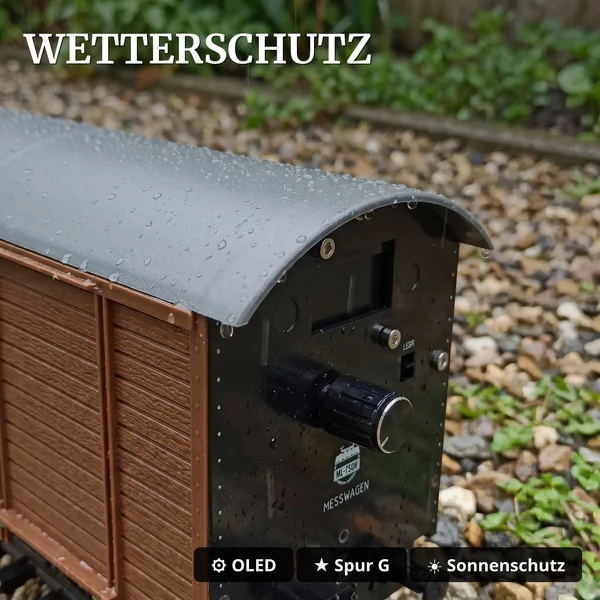 Mess-Güterwagen Spur G Bausatz braun – Diagnose-Wagen mit OLED-Display ML-Train 889190700 - Wetterschutz