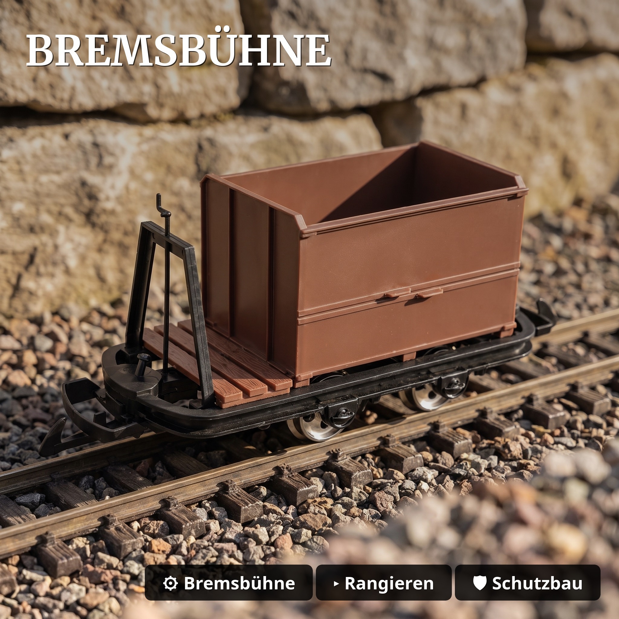 Kastenlore mit Bremserbühne Grubenhunt Feldbahnwagen braun Spur G Bausatz ML-Train 88919365 - Bremsbühne