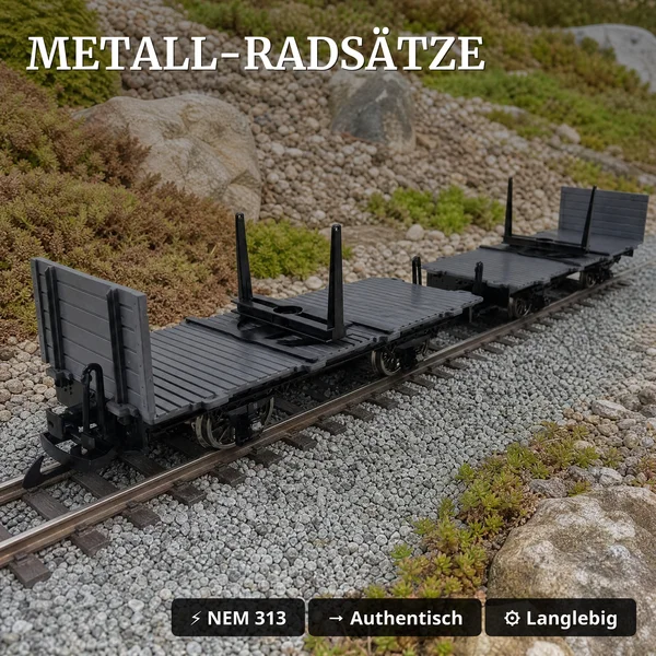 Drehschemelwagen Set Schwarz/Grau Metall-Speichenradsätze 31mm Bausatz Spur G ML-Train 88923630 - Metall-Radsätze