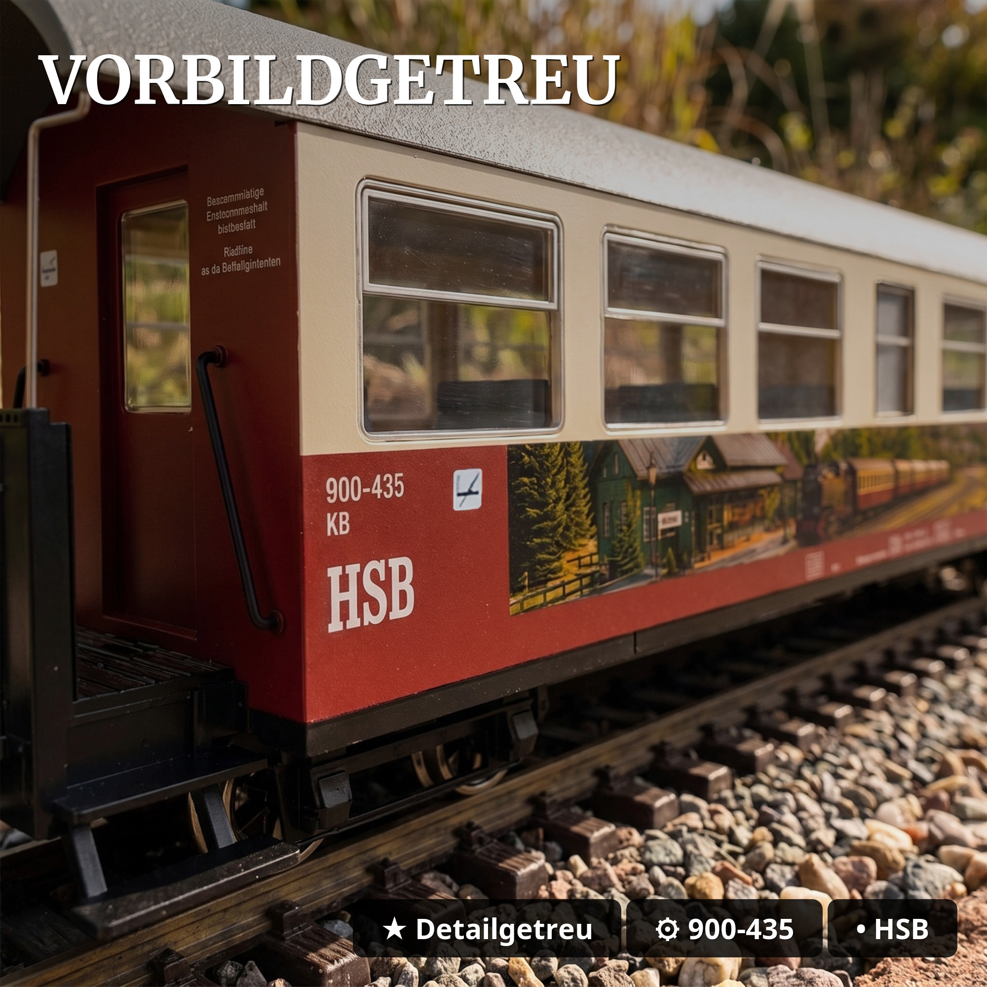HSB Personenwagen 900-435 'Bahnhof Schierke' Spur G - Modell-Land Edition - Train Line 93132027 - Vorbildgetreu
