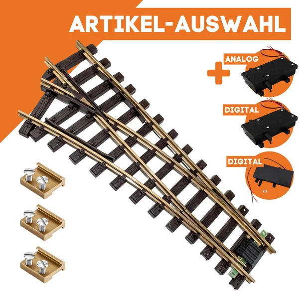 Weiche links Messing Radius 90 cm mit Verbinder