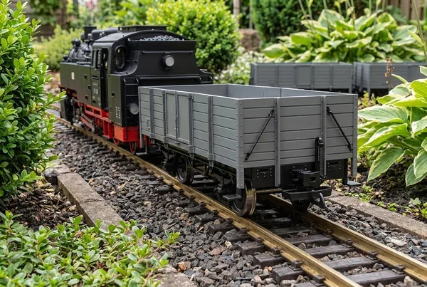 Drehgestell Vollradsatz oder Scheibenrad für Gartenbahn Güterwagen – Detailansicht