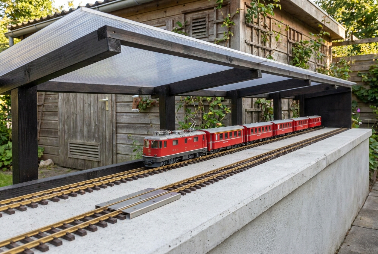 Wie baut man einen sicheren Schattenbahnhof für die Gartenbahn – Detailansicht