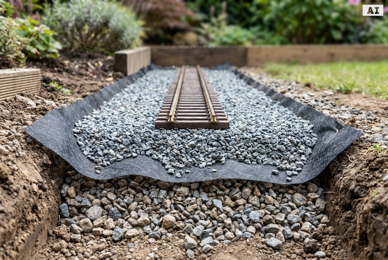 Gartenbahn Unterbau frostsicher und stabil anlegen – Detailansicht