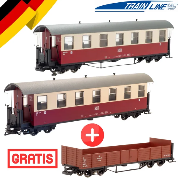 HSB Wagen-Set 2+1 Gratis 2 Personenwagen + 1 Güterwagen