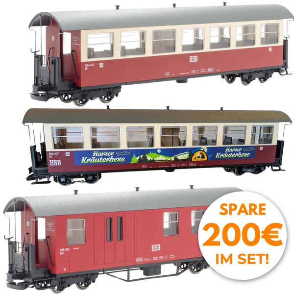 Personenwagen Kräuterhexe im HSB 3-Set mit Packwagen
