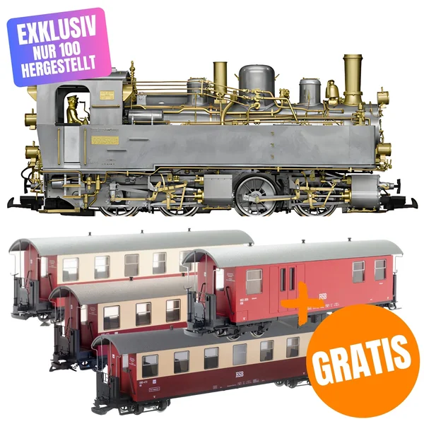Dampflok 99 5901 HSB LGB 26594 Exklusives Set mit 4 HSB Wagen GRATIS