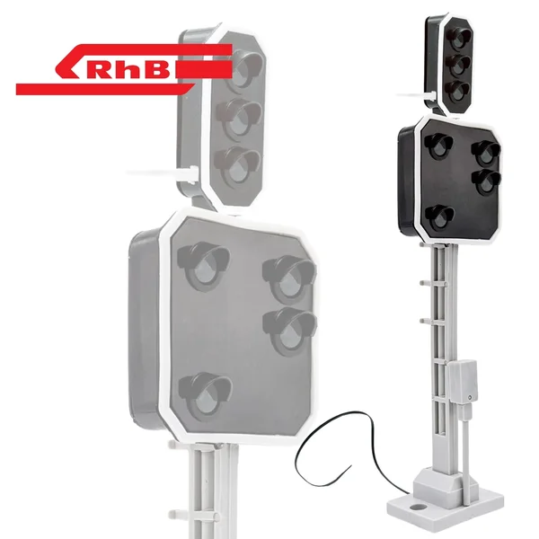 Lichtsignal Typ L 3-fach mit RhB Vorsignal für Spur G analog / digital mit Decoder