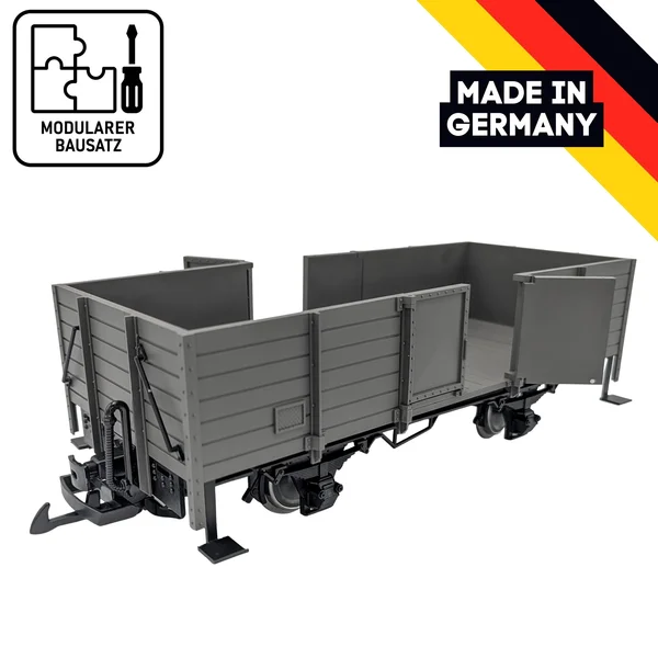 Hochbordwagen grau inkl. Türen mit Magnetverschluss und Edelstahlradsätzen