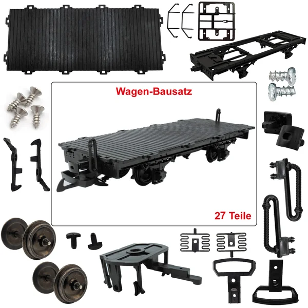 Flachwagen schwarz mit Metallräder als Spur-G Bausatz ML-Train 88920510