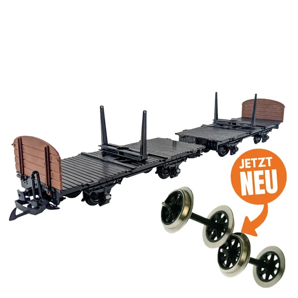Drehschemelwagen Set schwarz mit Doppelspeichen-Metallrädern als Spur-G Bausatz ML-Train 88921640