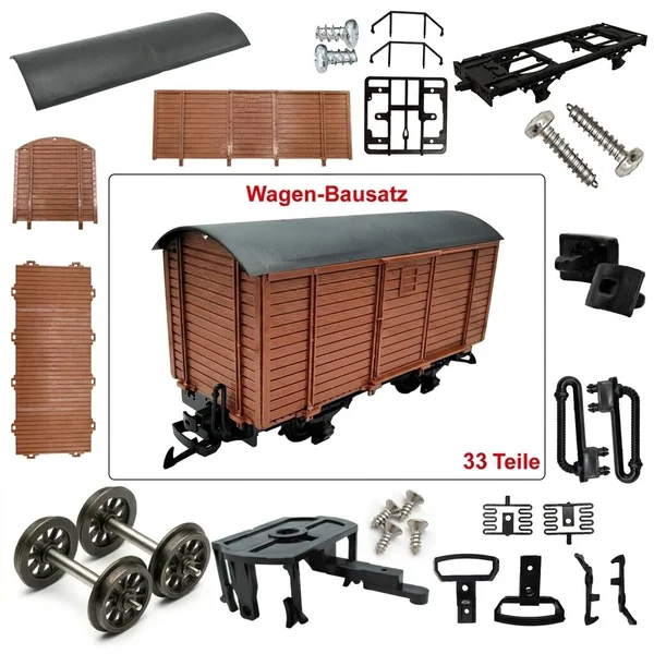 Gedeckter Güterwagen braun Spur G Bausatz mit Metall-Speichenradsätzen 31 mm ML-Train 88923620