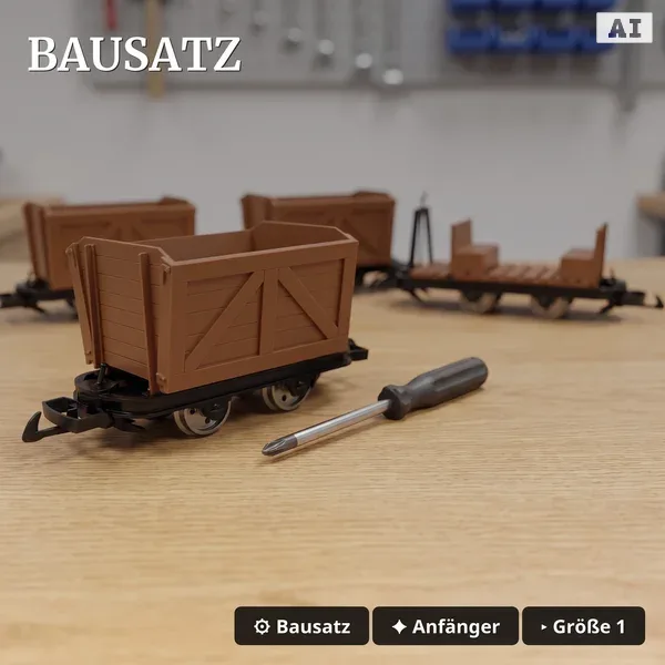 6er-Set Feldbahnwagen mit Lokführer Marius – 4 Torfloren und Mannschaftswagen Spur G Bausatz ML-Train 8200256_auswahl2