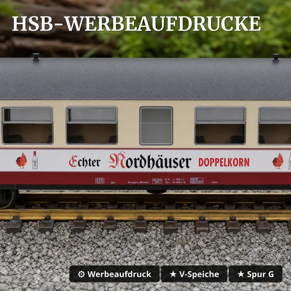 Train Line Werbewagen-Set HSB Spur G – Packwagen mit 2 Personenwagen mit Werbeaufschrift_auswahl2