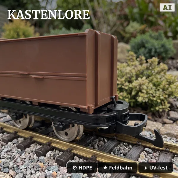 6er-Set Feldbahnwagen mit Figur Feldbahn Lokführer – 4x Kastenlore, 1x Lore mit Bremserbühne, Spur G Bausatz ML-Train 82_auswahl2