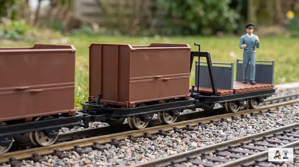 6er-Set Feldbahnwagen mit Figur Feldbahn Lokführer – 4x Kastenlore, 1x Lore mit Bremserbühne, Spur G Bausatz ML-Train 82_auswahl5
