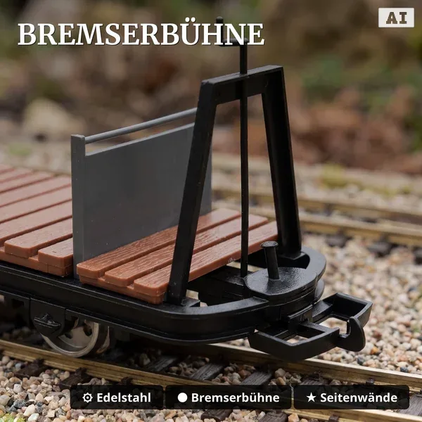 6er-Set Feldbahnwagen Spur G Bausatz mit Figur – 4x Kipplore grau, Lore mit Bremserbühne und Lokführer Marius, ML-Train _auswahl3