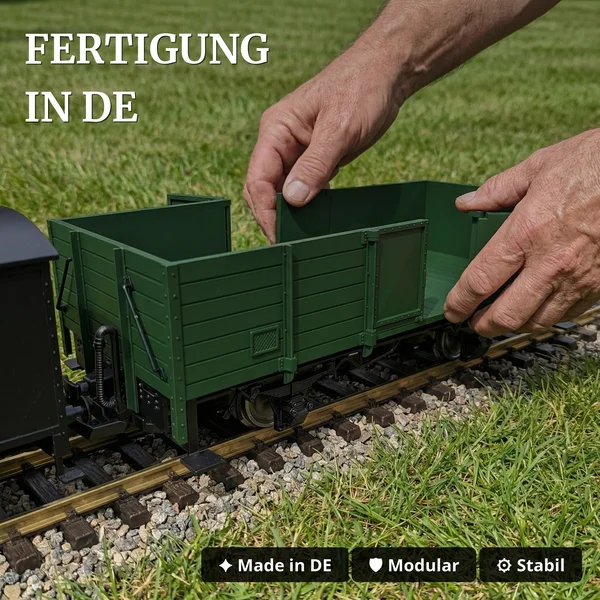 Hochbordwagen grün inkl. Türen mit Magnetverschluss und Edelstahlradsätzen als Spur G Bausatz ML-Train 88900070_auswahl6