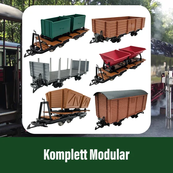 Träger-Flachwagen mit Doppel-Kipplore schwarz als Bausatz Spur G ML-Train 88919382  _auswahl1