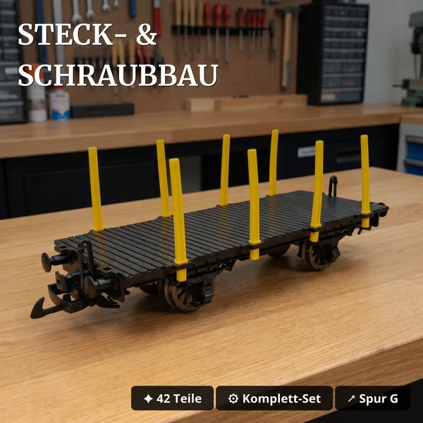Rungenwagen Bausatz Spur G schwarz/gelb mit Metall-Speichenradsätzen 31 mm – 42 Teile ML-Train 88923570_auswahl2