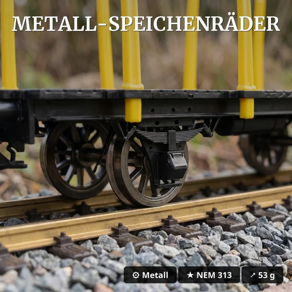 Rungenwagen Bausatz Spur G schwarz/gelb mit Metall-Speichenradsätzen 31 mm – 42 Teile ML-Train 88923570_auswahl3